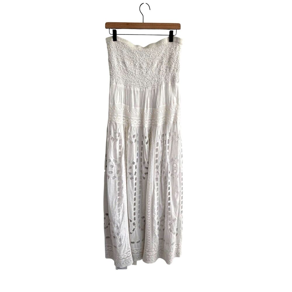 Michael Kors Womens Strapless White Eyelet Maxi Dress Size L Euro Summer Coastal